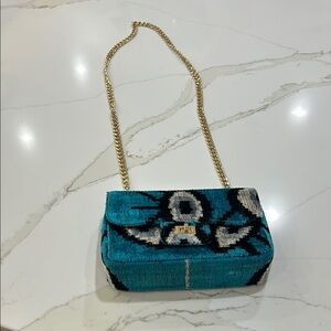 Elegant Teal and Black Chain Shoulder Bag